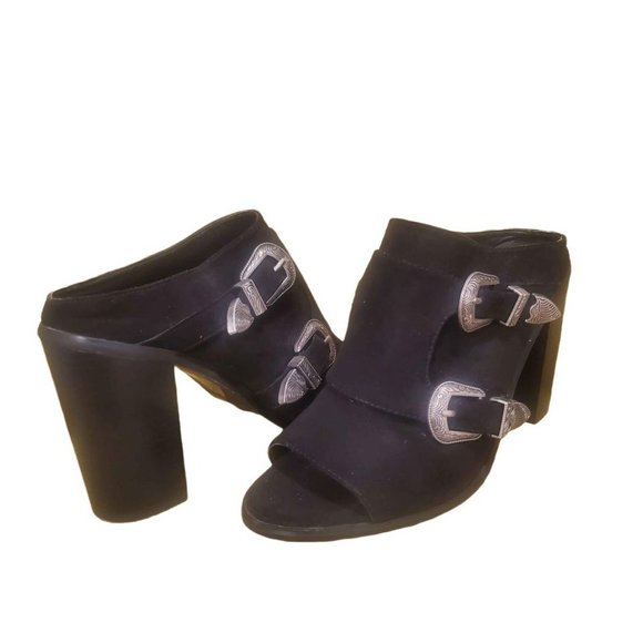 Black Suede Open Toe BOHO Mules - Picture 2 of 7